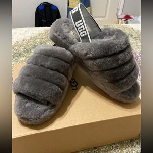 Charcoal Ugg Fluff Yeah Slides size 10